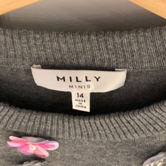 Worn 1x! Milly Minis gray sweater with floral appliqué - size 14 - Picture 5 of 11
